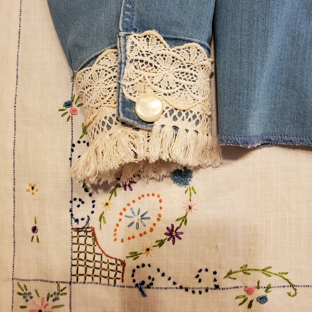 Upcycled Refashioned‎ Denim Jacket Sz L/XL - Picture 7 of 9